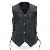 Ladies Black Motorcycle Ten Pocket Leather Biker Vest